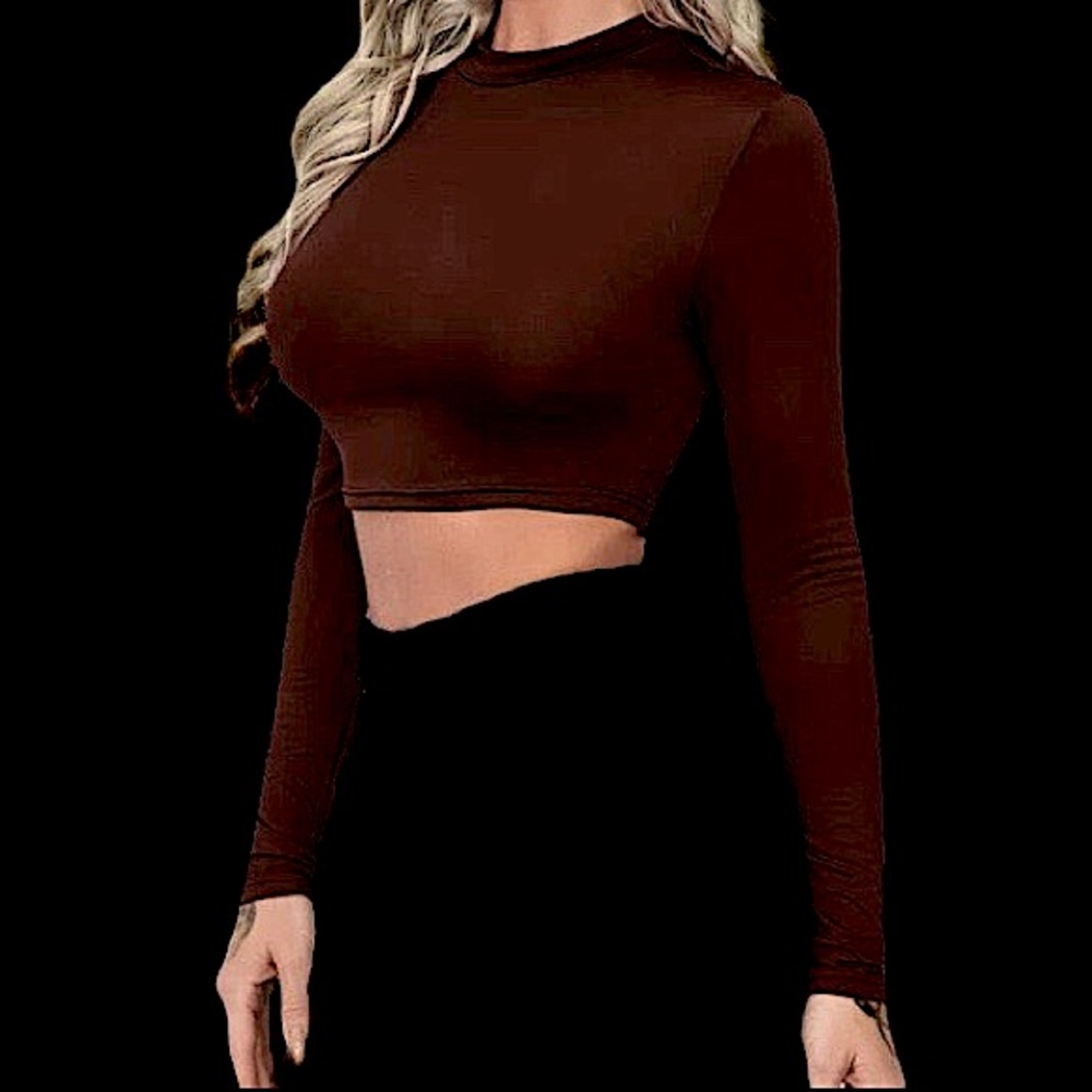 Brown Form Fitted Crop Top